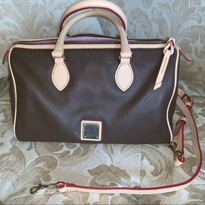 Dooney & Bourke Dark Brown Satchel with Cream Accents